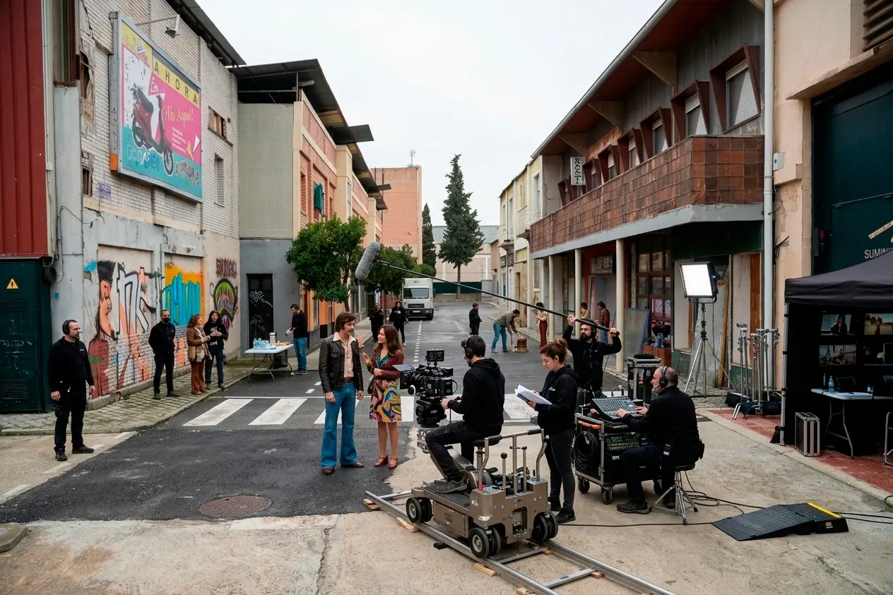 Set exterior atrezzable durante un rodaje
